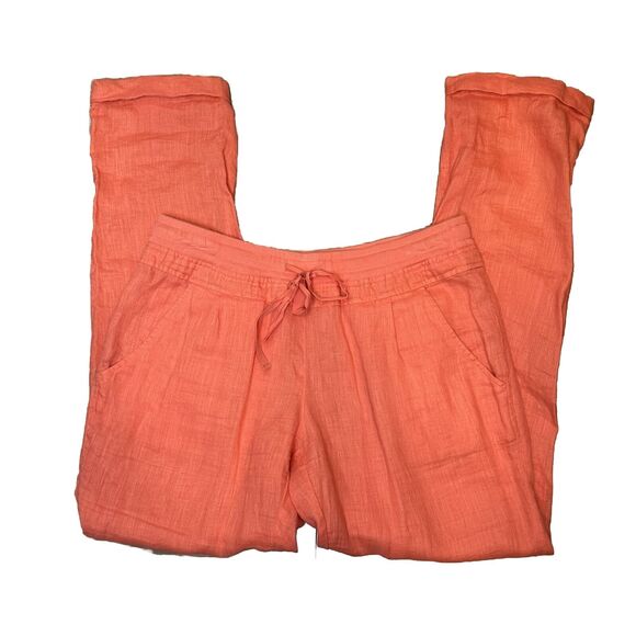 Victoria Secret Linen Pants Size 8 Orange Drawstring Pockets Cuffed 30"L Beach - Picture 1 of 9